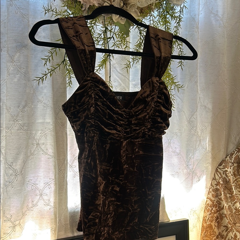 Brown Velvet Sleeveless Top